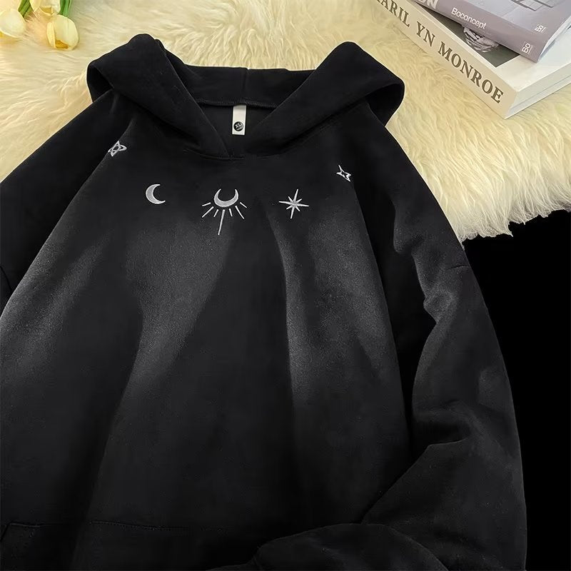 Leather Men's Embroidered Hoodie Trendy High Street Men's Fashion Versatile Top